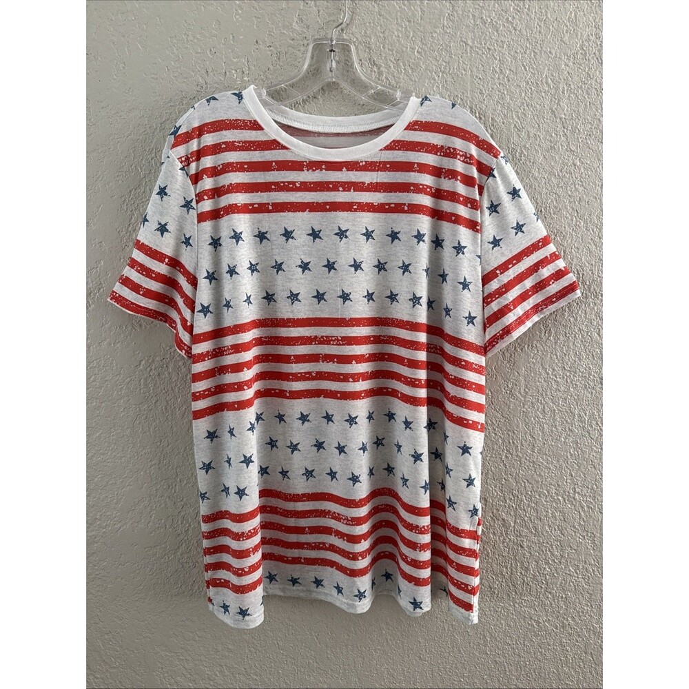 4th of July T- Shirt Plus Size 2XL Gray Blue Red American Patriotic - Picture 2 of 9